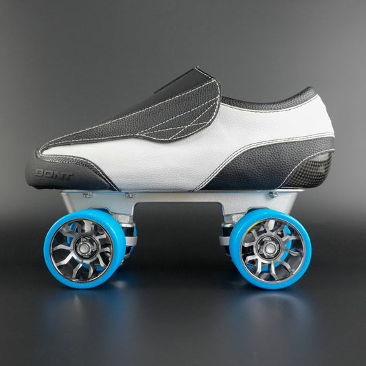 Side view of the Bont Envy roller skate boot in black with white accents