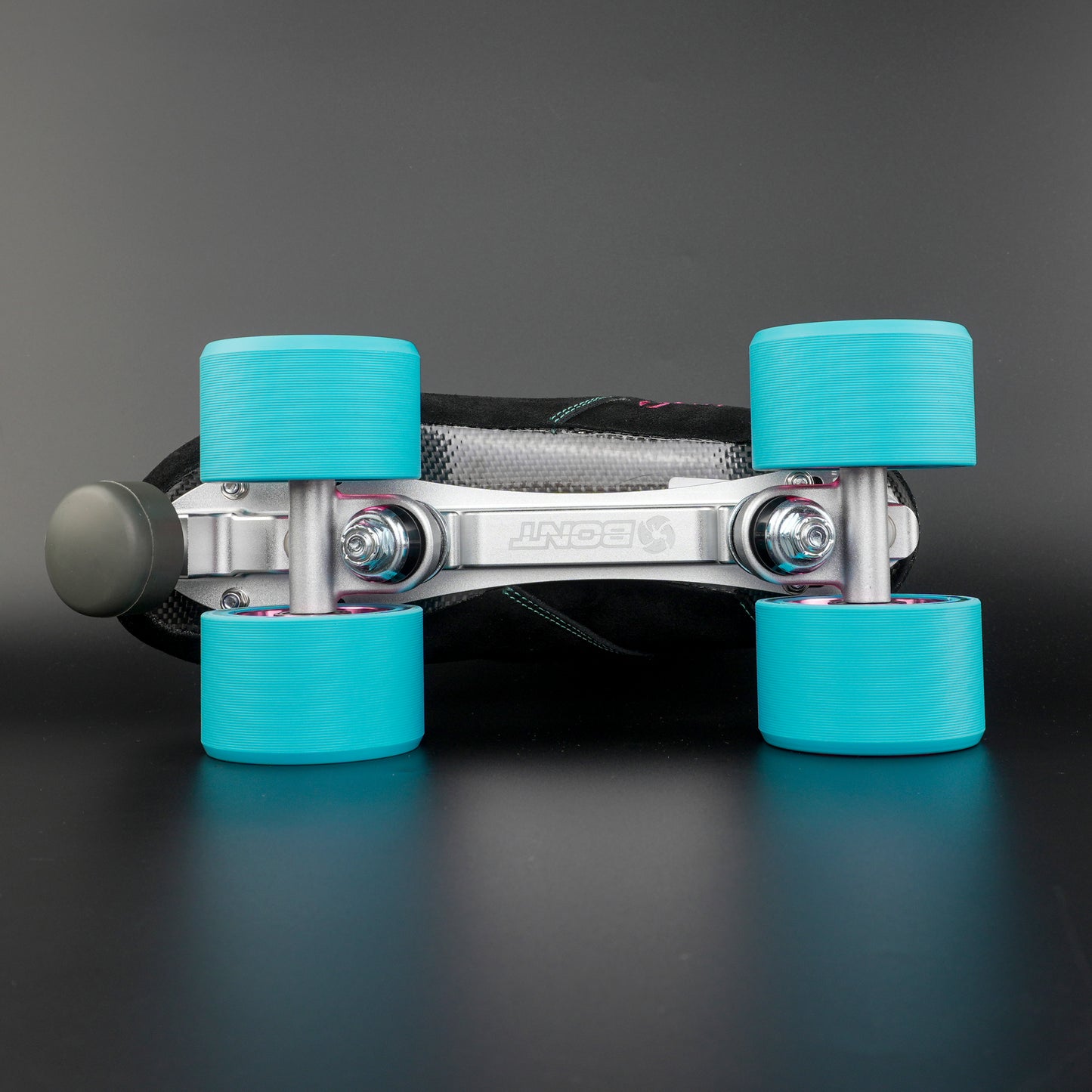 Detail shot of Royal Assassin wheel with grooved urethane and aluminum hub