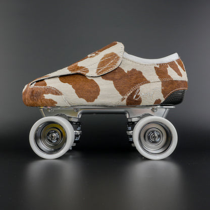 Side view of Envy Cow Skin Roller Skate showing cowhide pattern