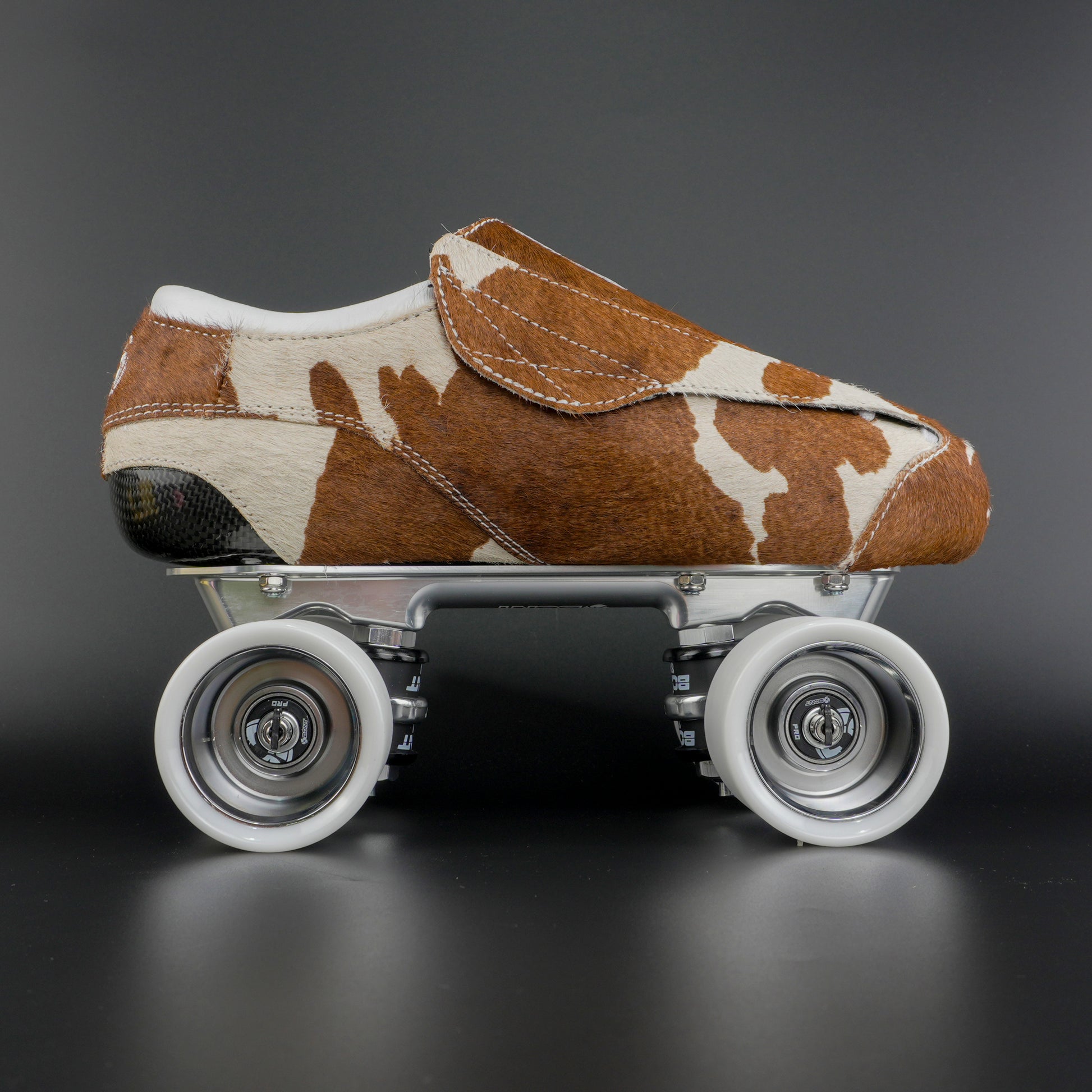 Close-up of cowhide texture and carbon base