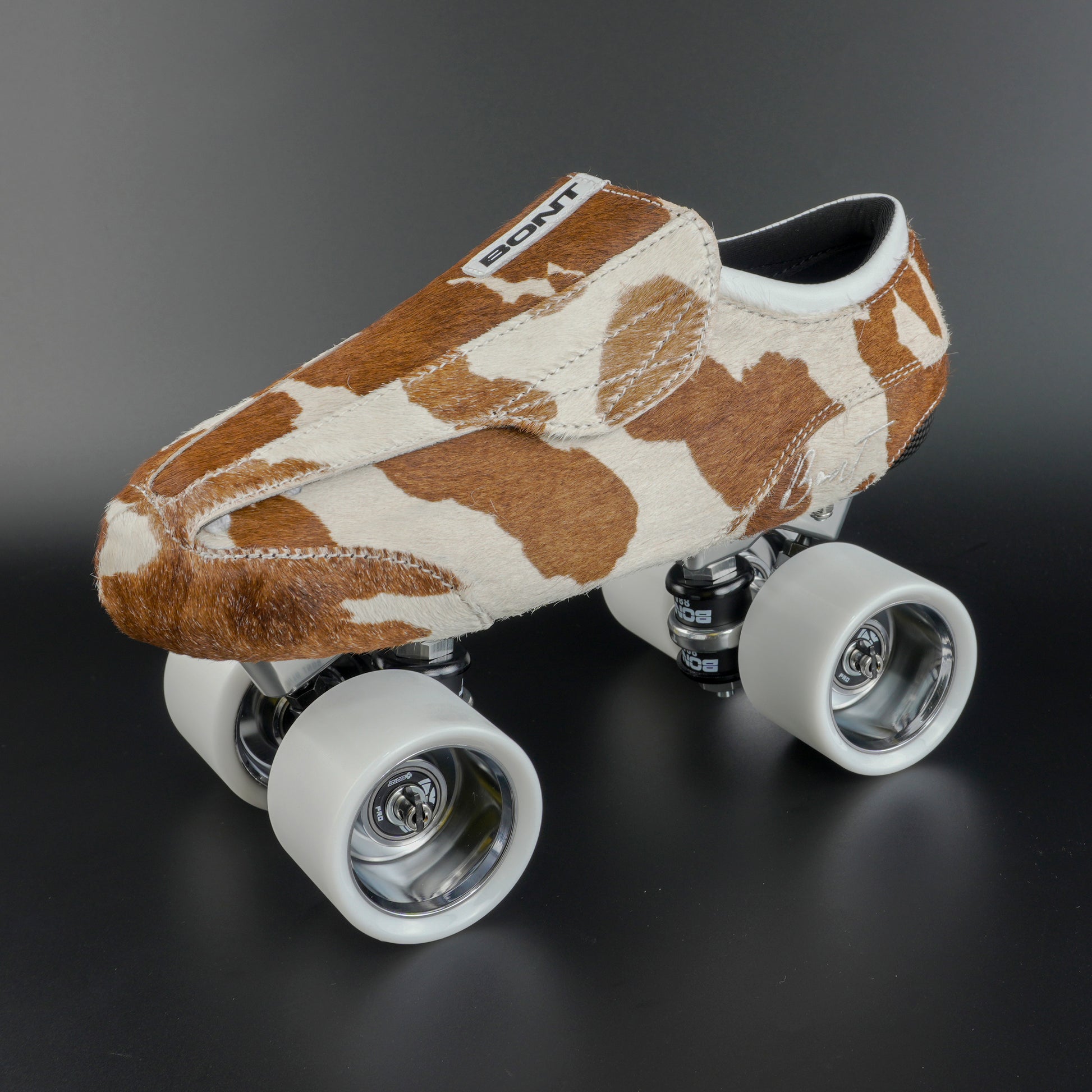 Angled view showing natural brown and white leather contrast