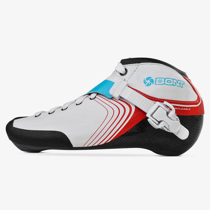 Side view of GT4 inline speed skate boot in black, showing low cut profile