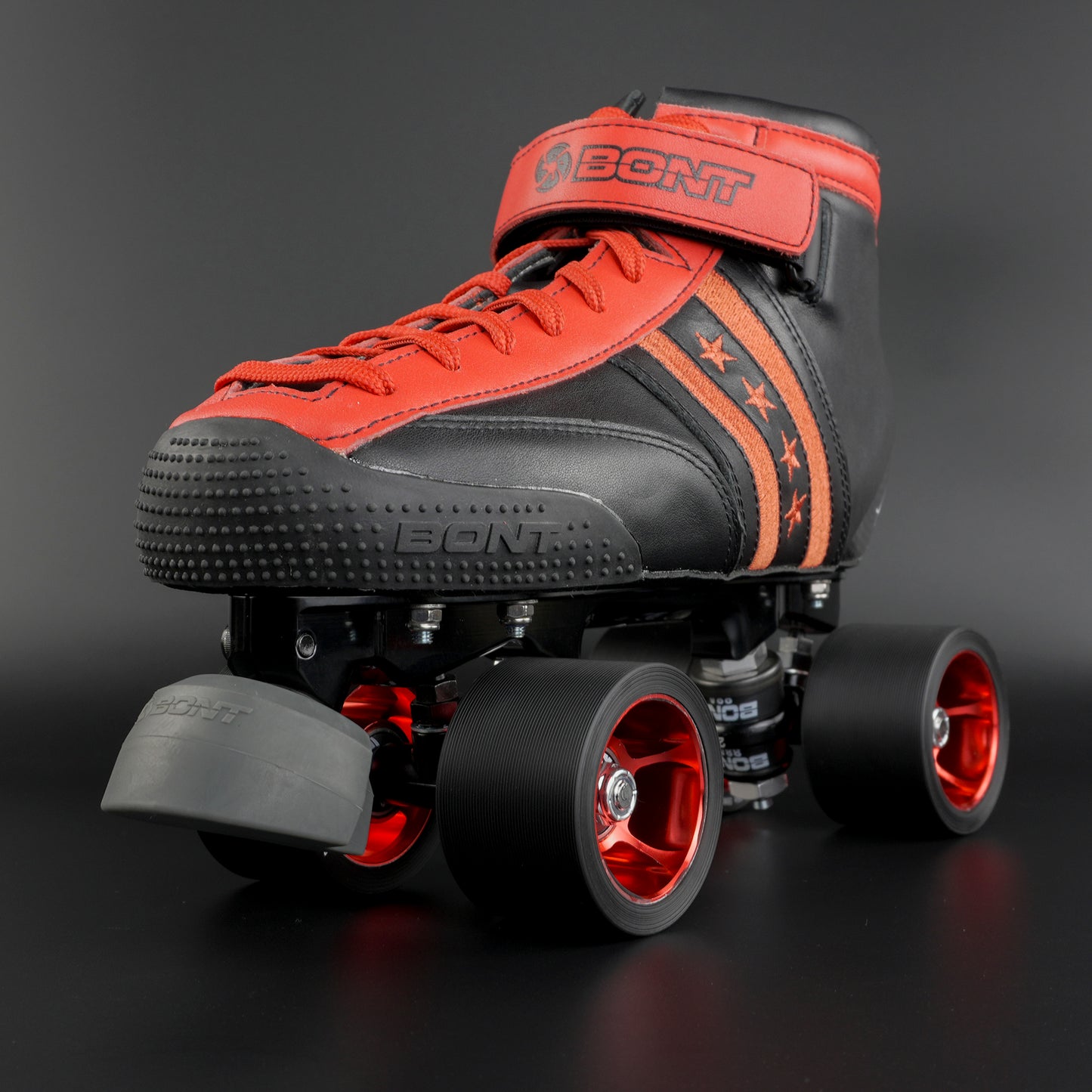 Detail shot of the black Bont Athena plate and truck assembly