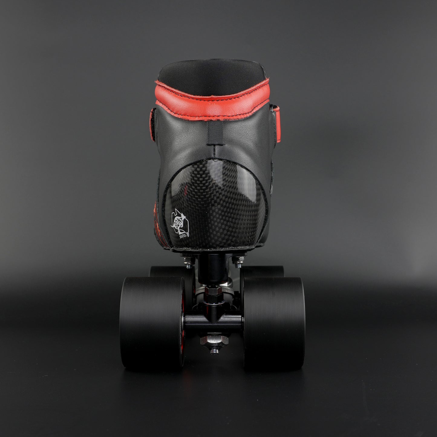 Red and black Royal Assassin wheel close up showing 59 mm size and hardness marking