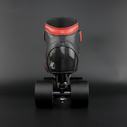 Red and black Royal Assassin wheel close up showing 59 mm size and hardness marking