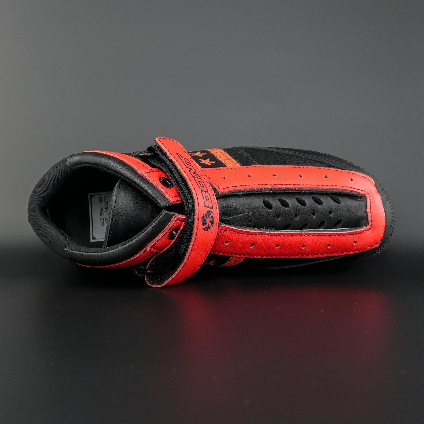 Top down view highlighting boot shape, padding, and tongue construction