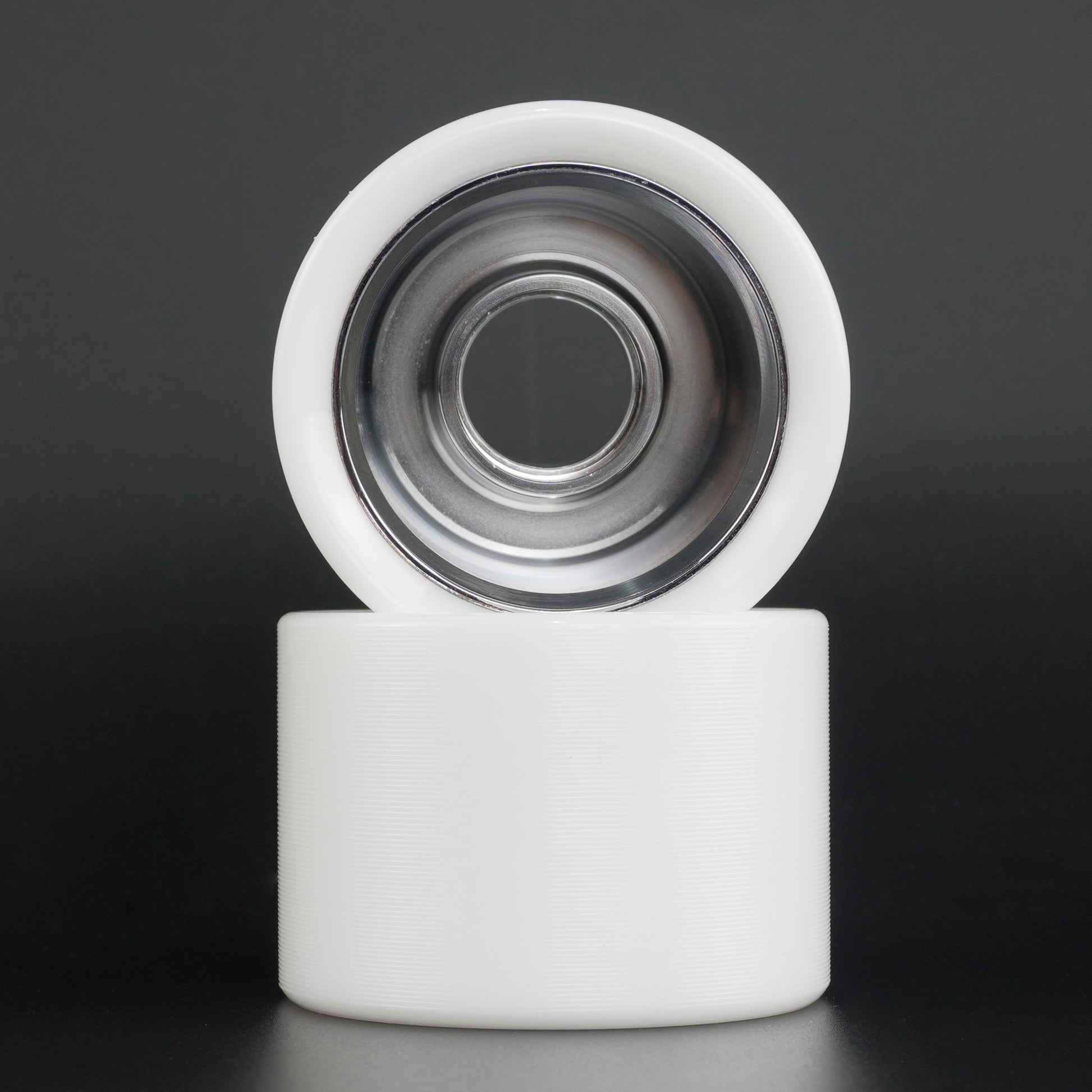 Ultraglide wheel mounted on a quad skate for indoor rink use