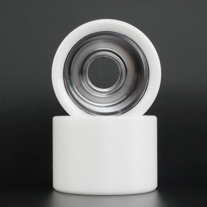 Ultraglide wheel mounted on a quad skate for indoor rink use