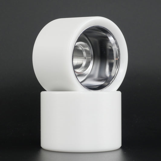 Close-up of the 6061 aluminum hub with electroplated silver finish