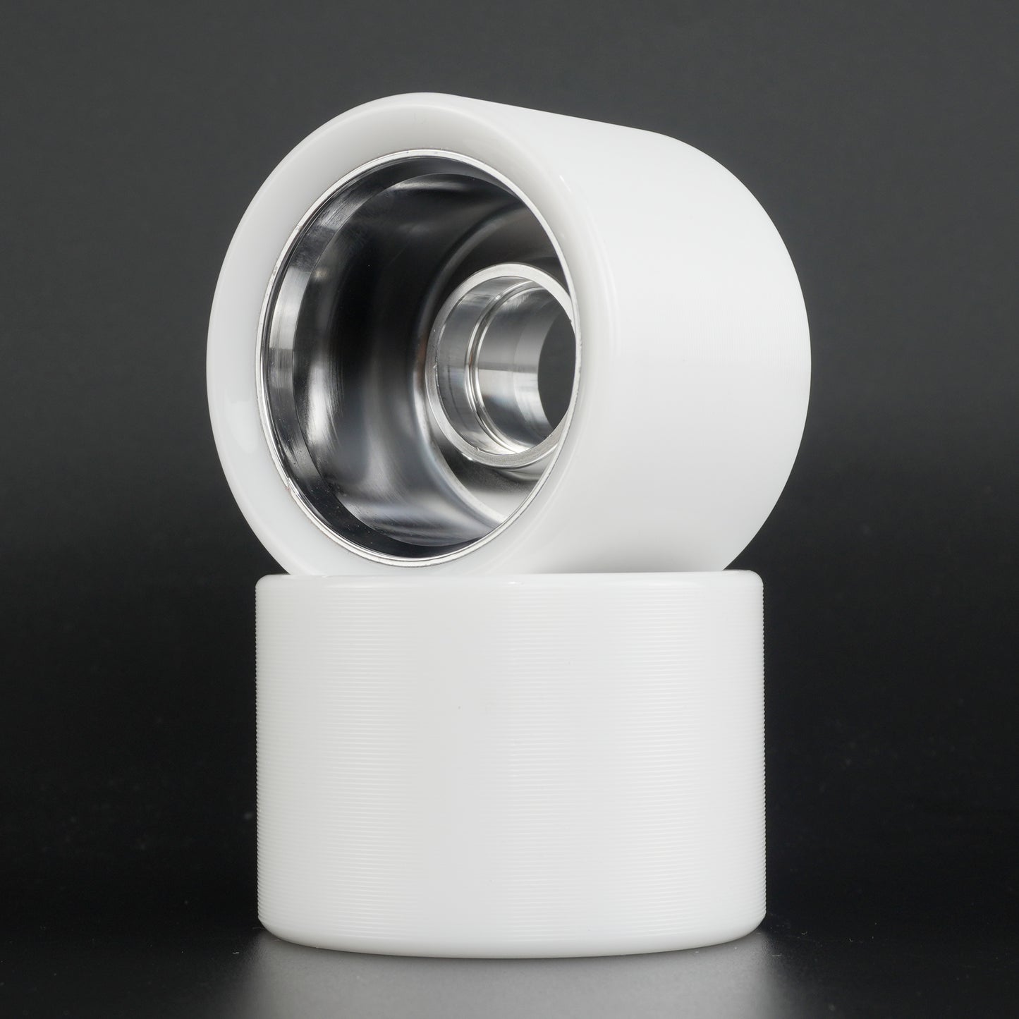 Side view of Ultraglide Indoor Roller Skate Wheel showing polished silver hub