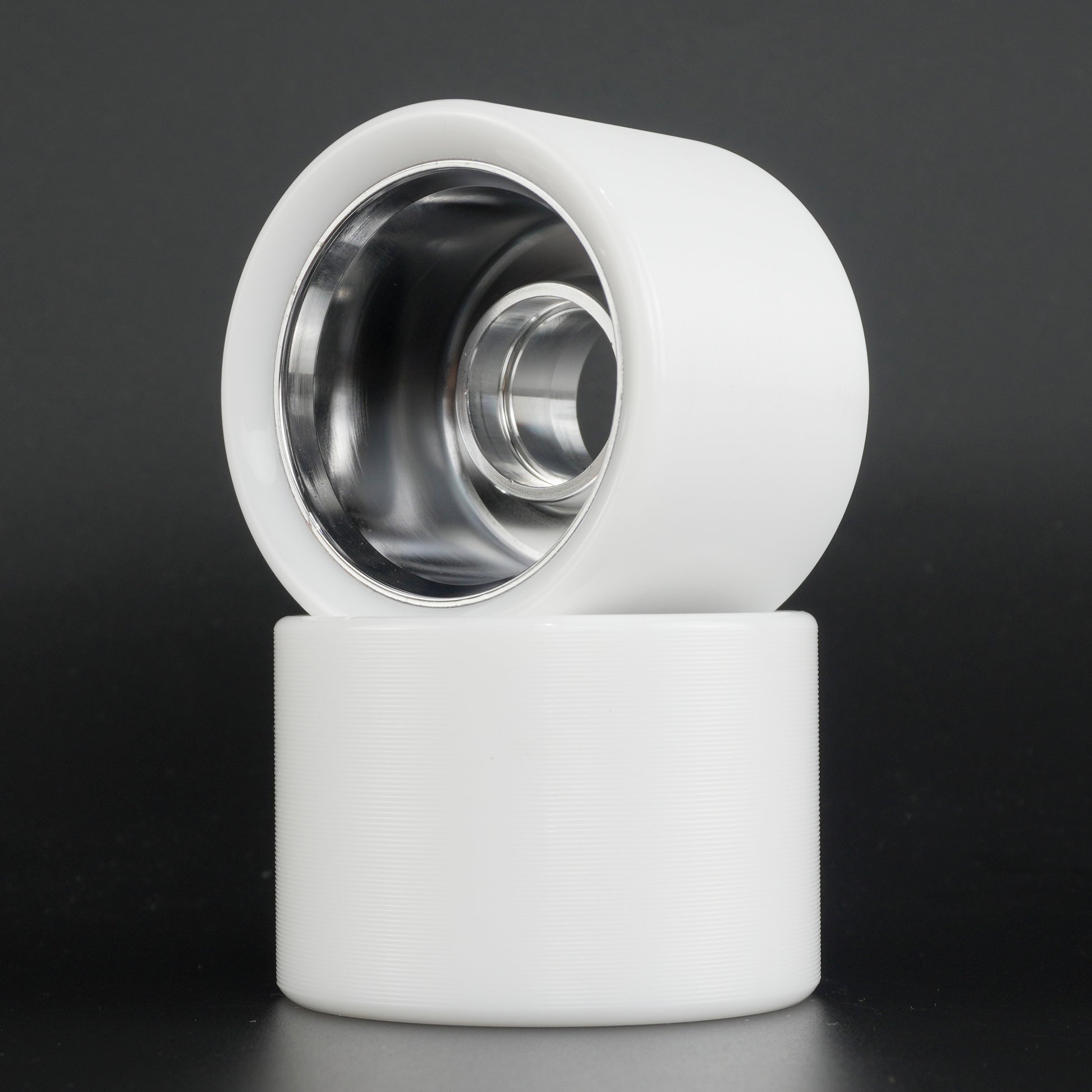 Side view of Ultraglide Indoor Roller Skate Wheel showing polished silver hub