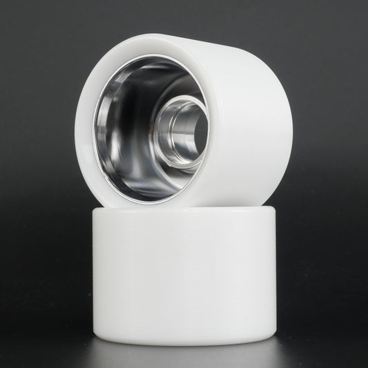 Side view of Ultraglide Indoor Roller Skate Wheel showing polished silver hub