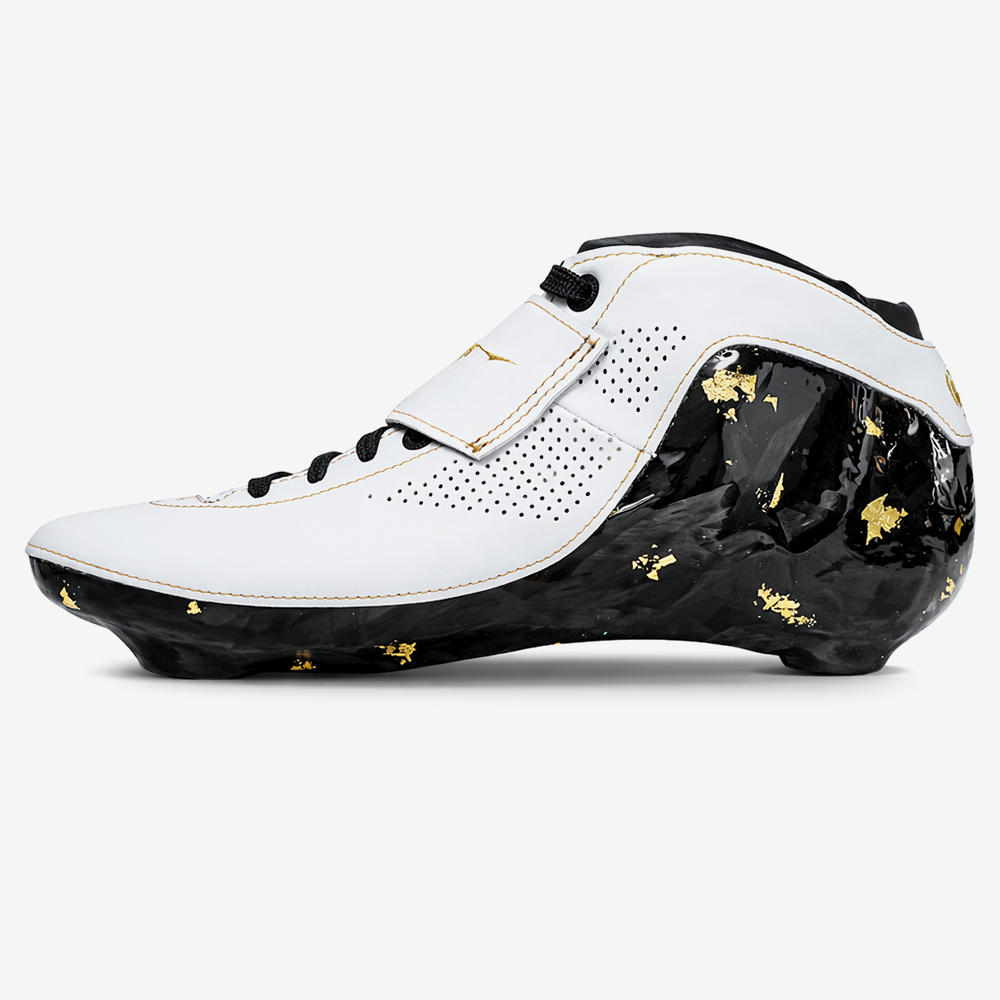 Side view of Vaypor inline speed skate boot showing carbon base and narrow profile