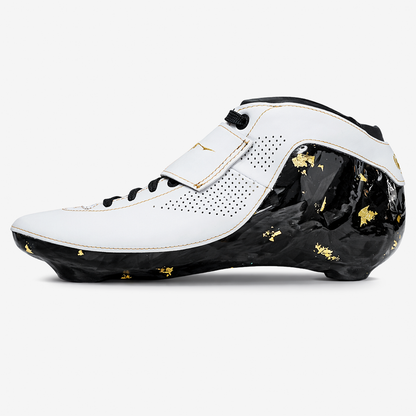 Side view of Vaypor inline speed skate boot showing carbon base and narrow profile